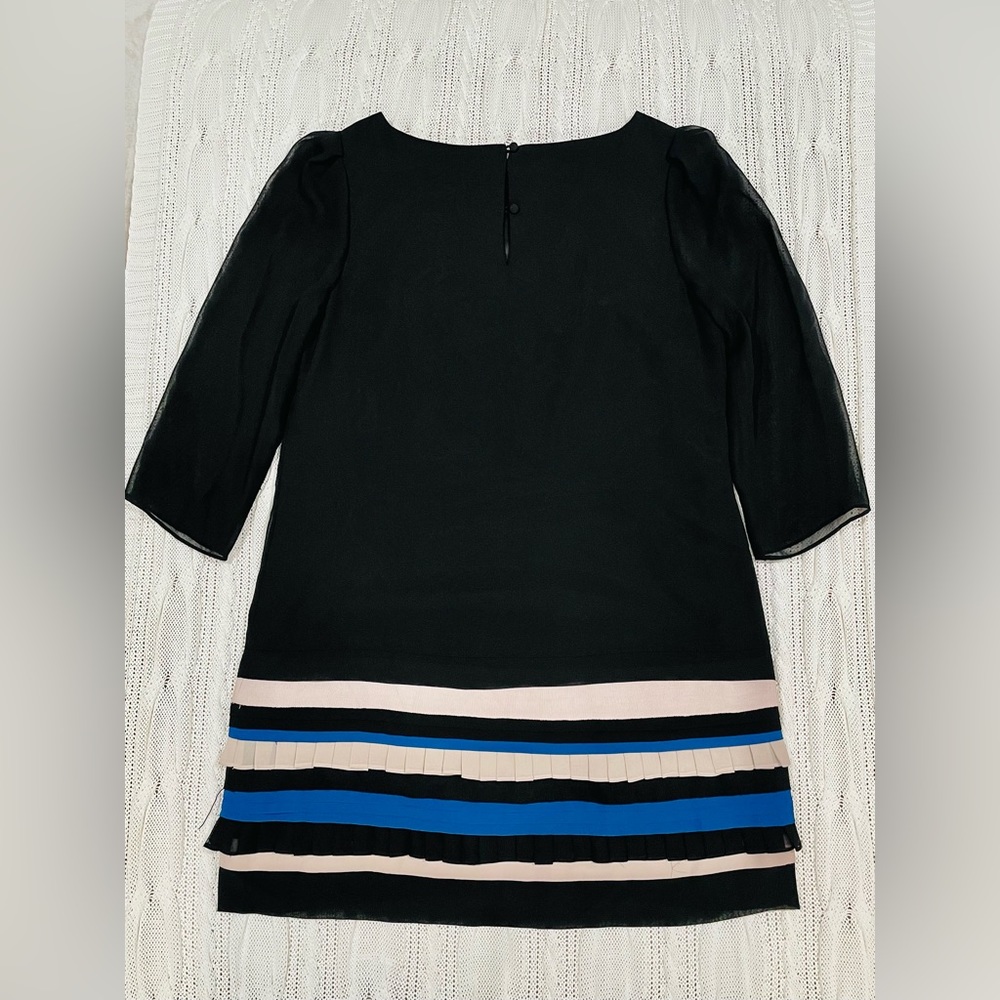 Monsoon Black Embroidered Above Knee Dress Sheer Sleeves Size 10 - Picture 4 of 13